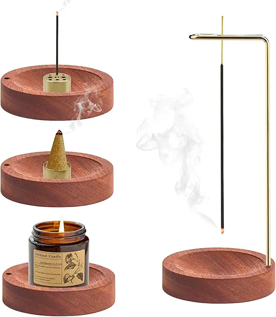 Porte-Encens Japonais GETRICH Brûleur Inversé Multifonction en Bois et Laiton