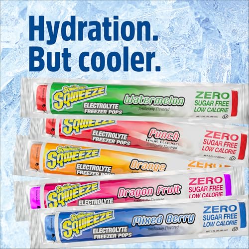 Image of Sqwincher Electroltye Freezer Pops, Zero Sugar, Variety Pack, 50 Pops | Zero sugar electrolyte freezer pops; dragon fruit; orange; watermelon; punch & mixed berry for fast on-the-go hydration