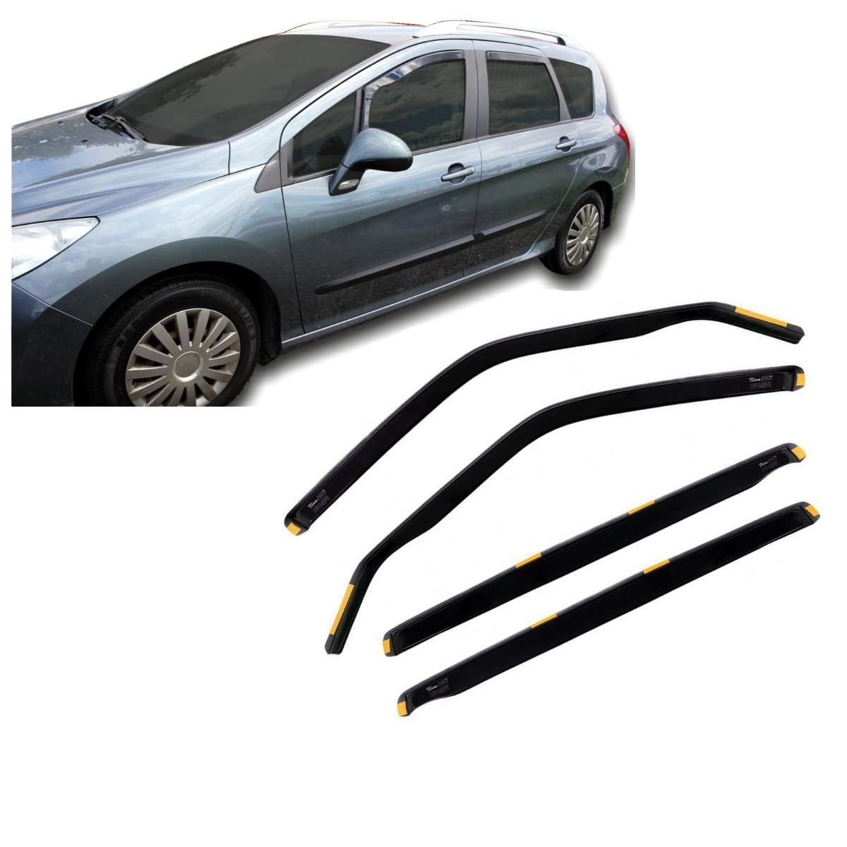 Deflettori D'Aria Heko Per Peugeot 308 5P Berlina/SW 2014-2021 | Nero | Antipioggia E Antivento - Foto 4