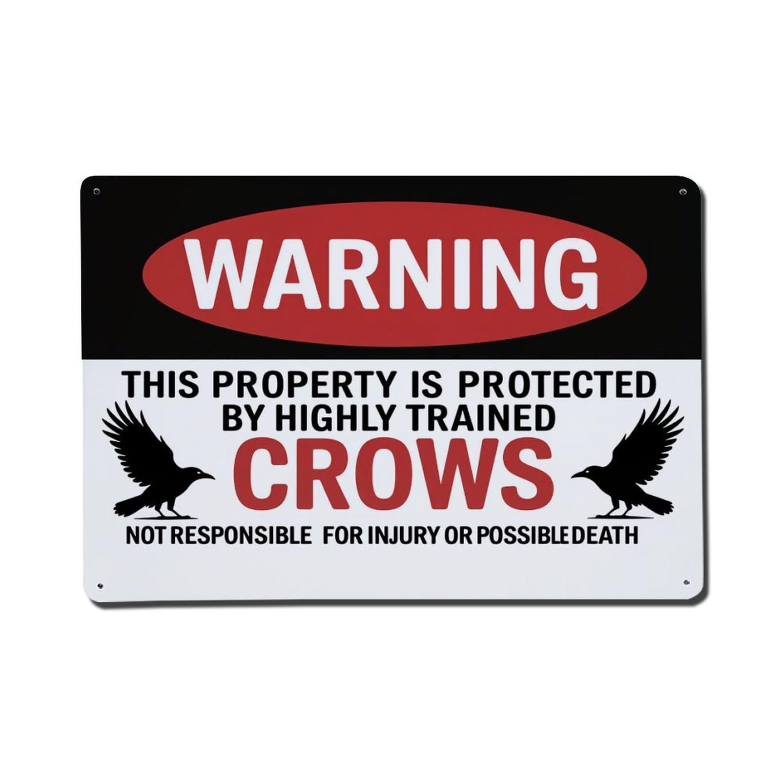 Warning Crows Property Protection Sign Tin Sign Vintage Metal Poster, Home Bar Garage Man Cave Cafe Indoor & Outdoor Wall Decoration 8x12Inches