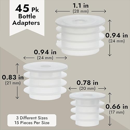 Miniatura 4 de Juvale Paquete de 45 adaptadores de botella de medicina a presión para jeringa, adaptador de dosificación médica de 3 tamaños para dispensadores