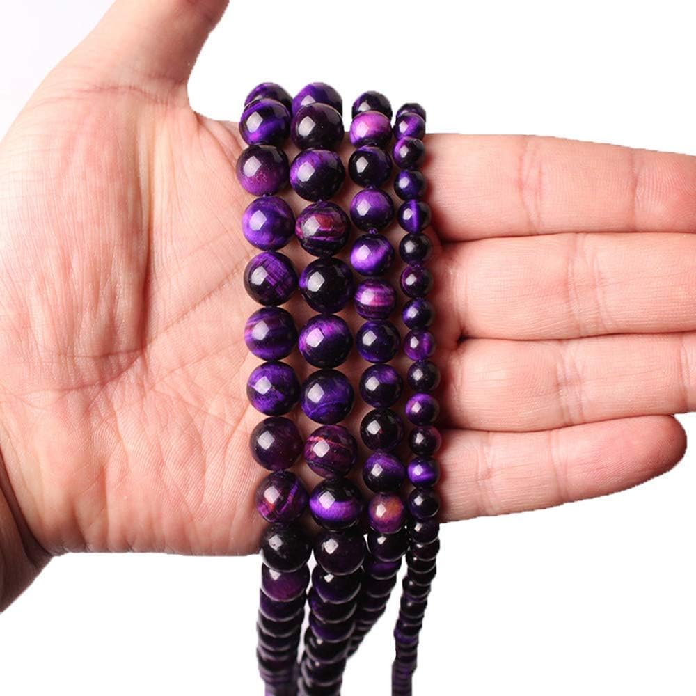 Nature Stone Purple Tiger Eye Beads for Jewelry Making DIY Bracelet Necklace (8mm)