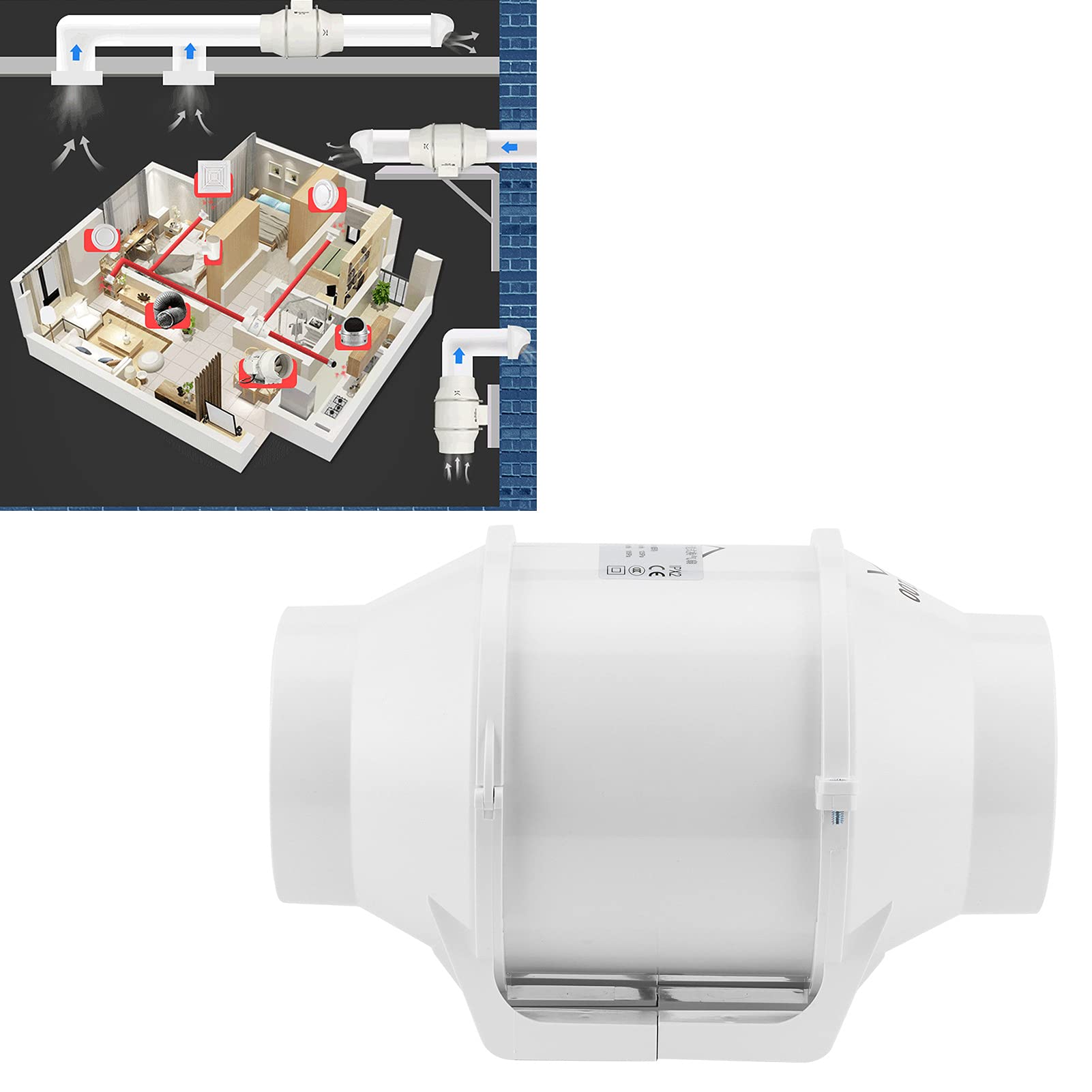 Cocoarm Wentylator 220 V, Bezgłośny Wentylator Wyciągowy ABS do Montażu na ścianie o Wydajności 170 M³/h do Użytku w Kuchni