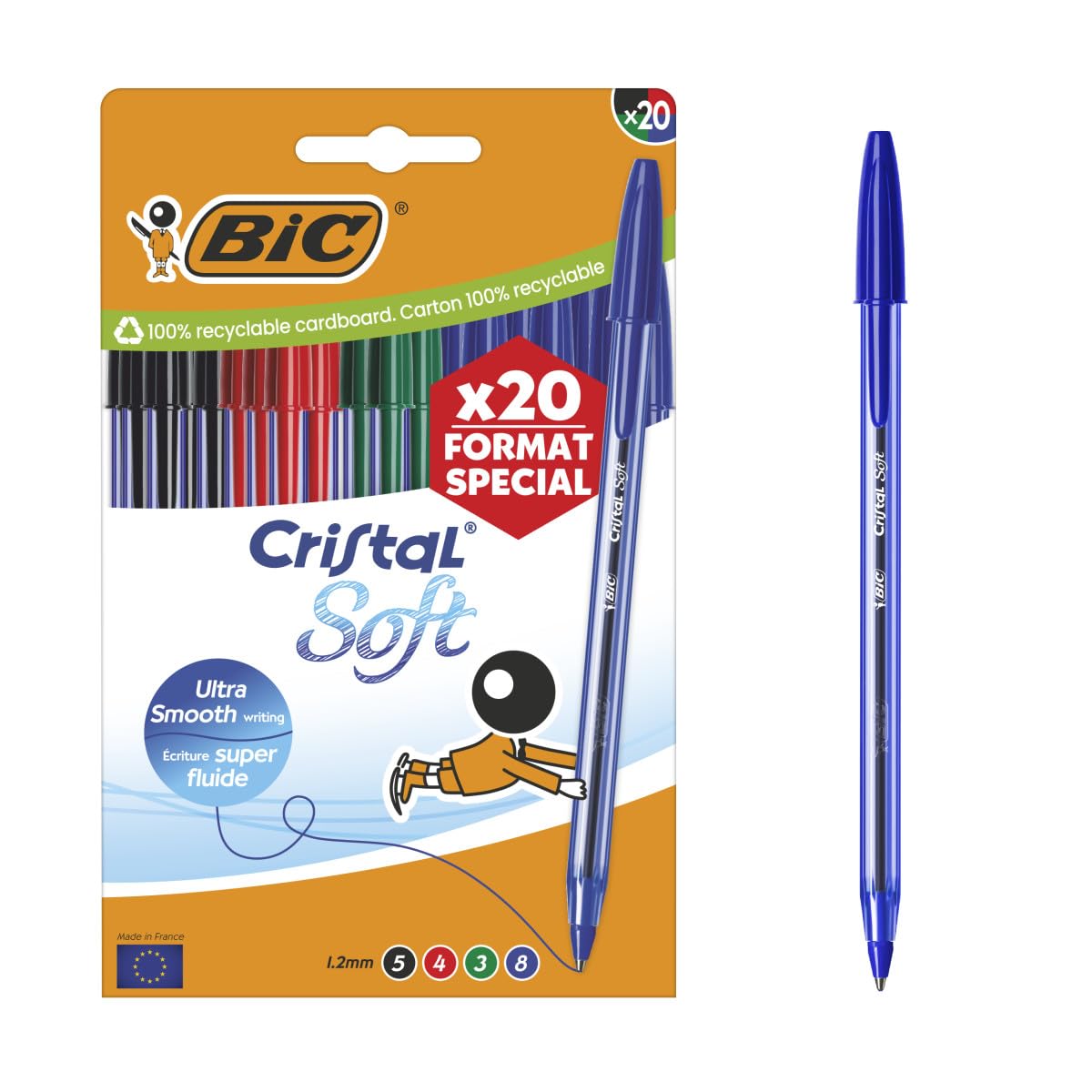 BIC Cristal Soft Ballpoint Pens Medium Point (1.2 mm) Set Special Format – Assorted Colours, Pack of 20