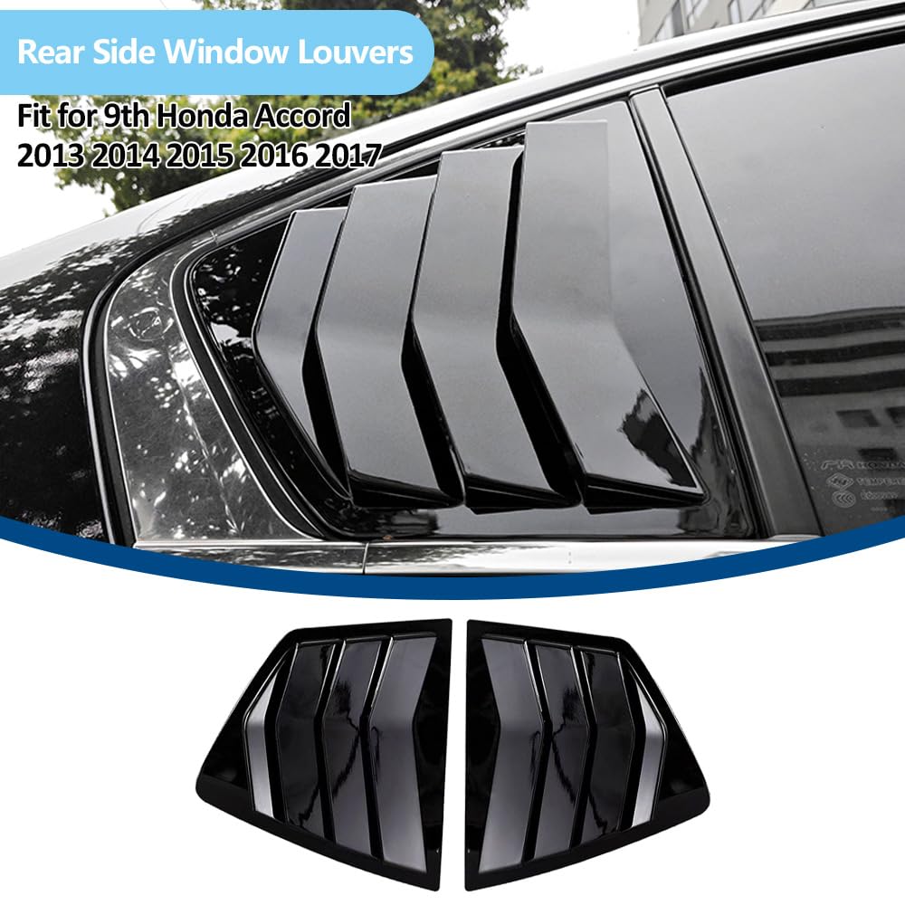Xhfarce Window Louvers Fits for 9th Gen Honda Accord Sedan 2013-2017 Accessories Rear Side Window Louvers Windshield Sun Shade Cover Auto Exterior Decoration Trim Accessories(Glossy Black)
