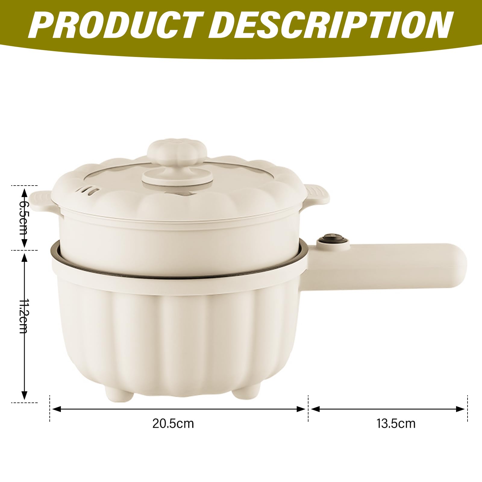 BORDEAG Pot à chaud électrique 2 L avec cuiseur vapeur antiadhésif, mini poêle électrique réchaud rapide