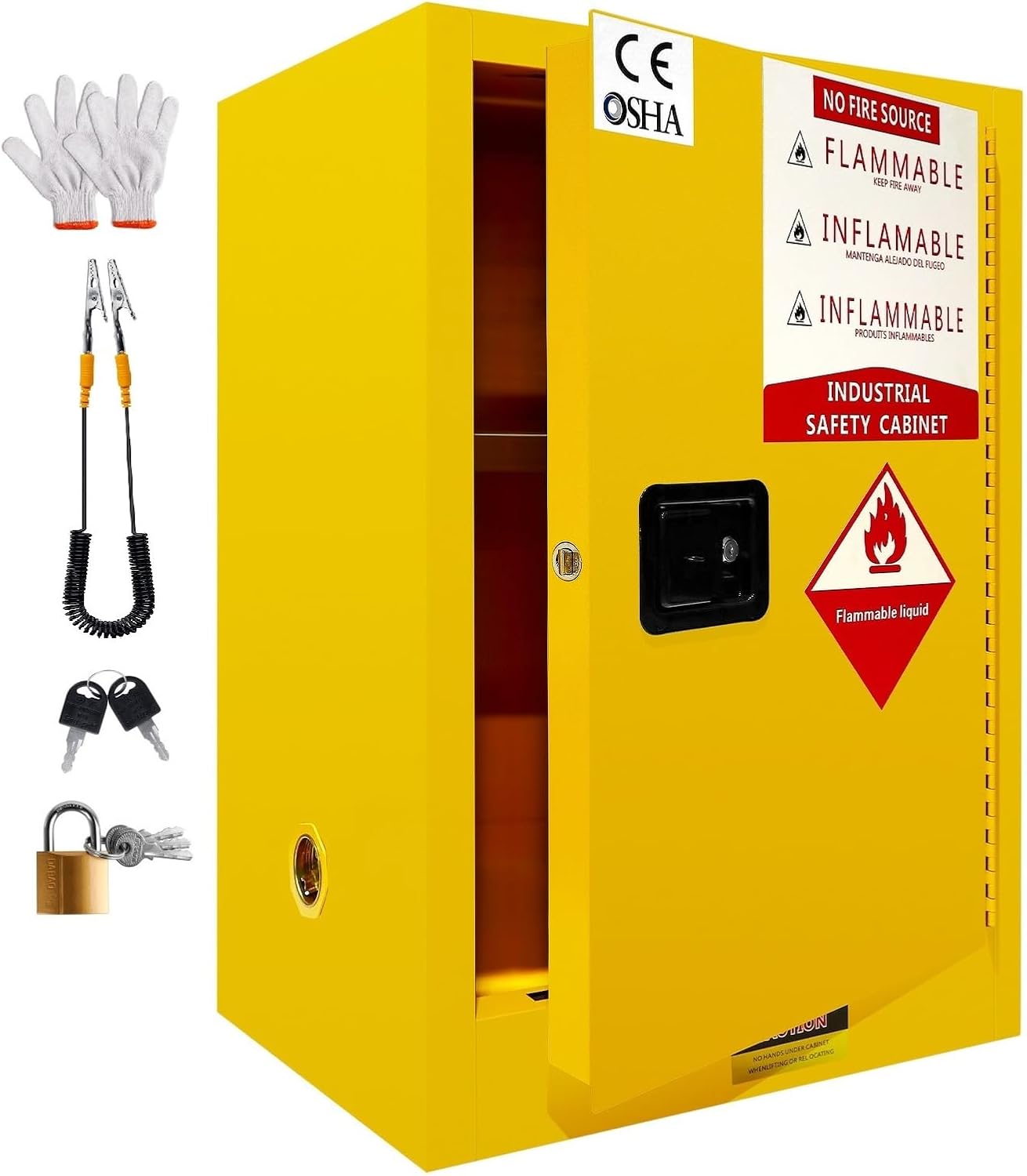 Flammable Storage Cabinet 35In x 23In x 18in, Steel Flammable Storage Cabinet with Lockable Self-Closing Doors, Yellow, 16 Gallon