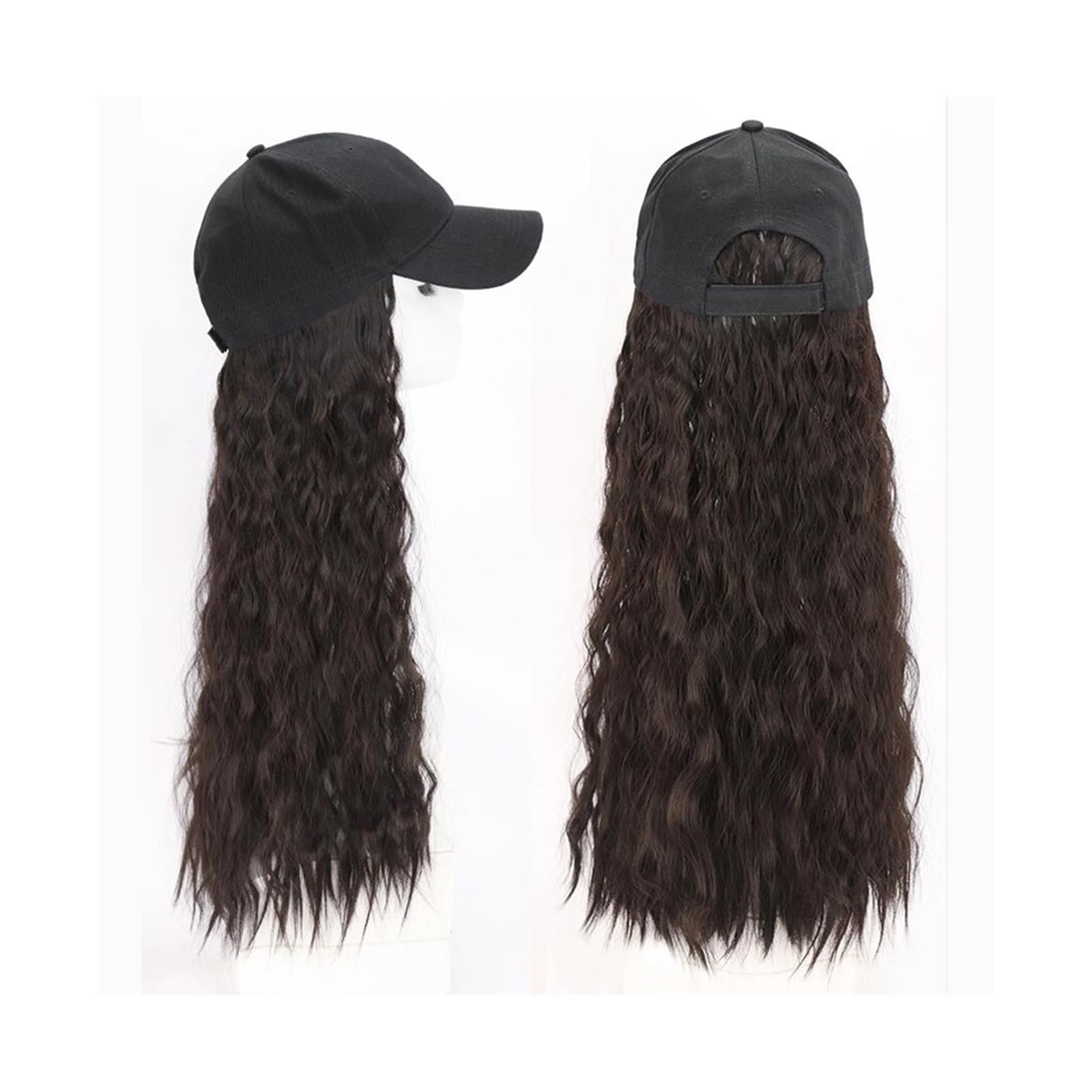 Gorra Calva Peluca larga y rizada con gorra de béisbol for mujer Pelo sintético Sombrero ajustable una pieza peluca pelo Gorro de Pelo(B)