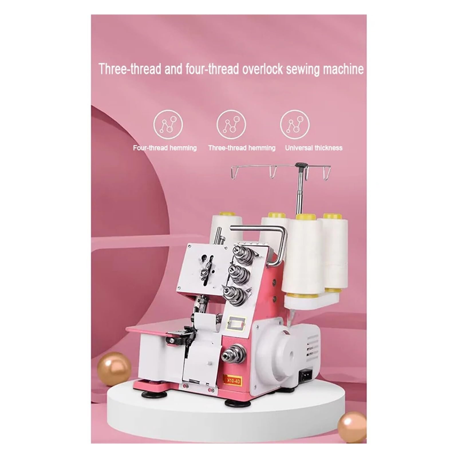 Máquina de Coser doméstica eléctrica de sobremesa overlock pequeña de Cuatro líneas para Ribeteado de Bordes, Potente, silenciosa y Estable.,Pink Fourth Line