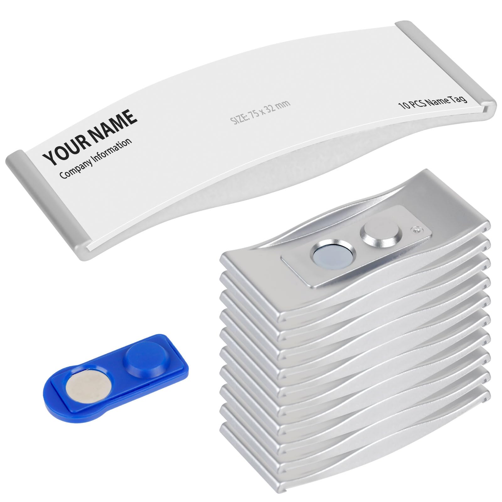 10 Portabadge Magnetici - Targhette Nome Magnetiche, 78x32 Mm, Per Ufficio, Eventi, Convegni