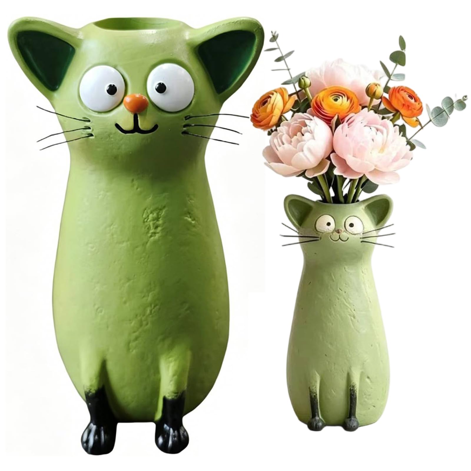 Quirky Cat Flower Vase, Handcrafted Resin Cat Shaped Flower Vase for Small Flowers, Whimsical Kitty Planter for Home Office Desk & Bookshelf Decor, Ornament Gift for Cat Lovers
