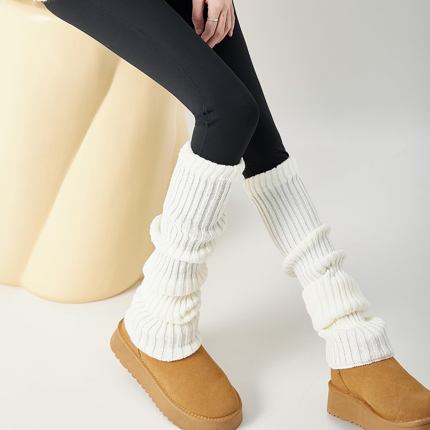 Textured Knit Slouch Socks - Elegant White Leg Warmers with Slimming Silhouette