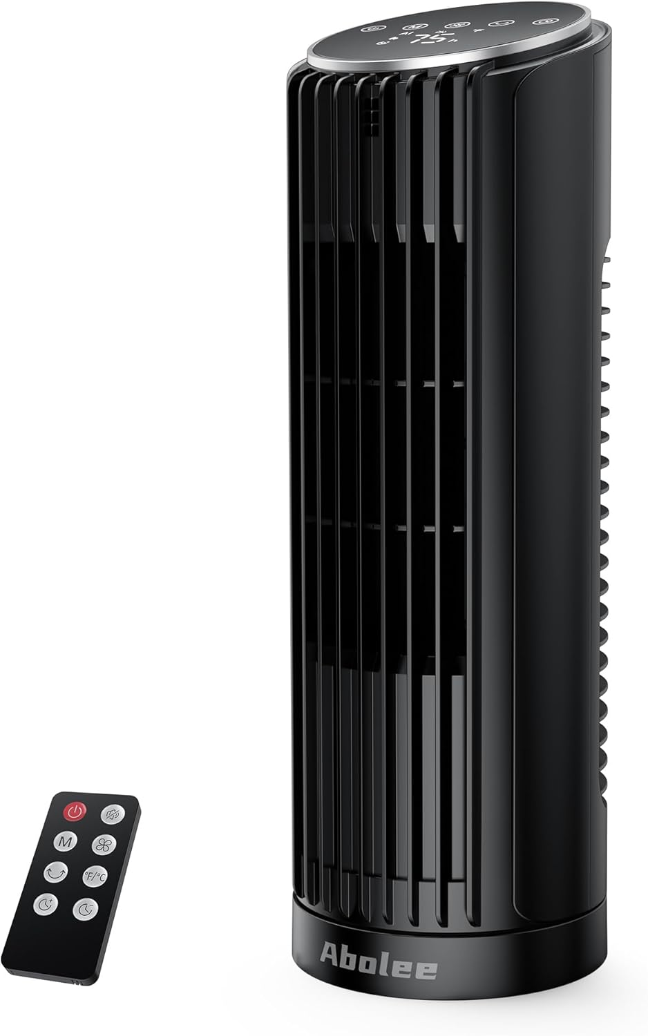 Abolee Tower Fan for Bedroom, 23ft/s Desk Fan with Remote, 70° Oscillating Desk Fan, 4 Speeds, 4 Modes,12Timer, 13'' Bladeless Portable Fan for Bedroom Office Home Black