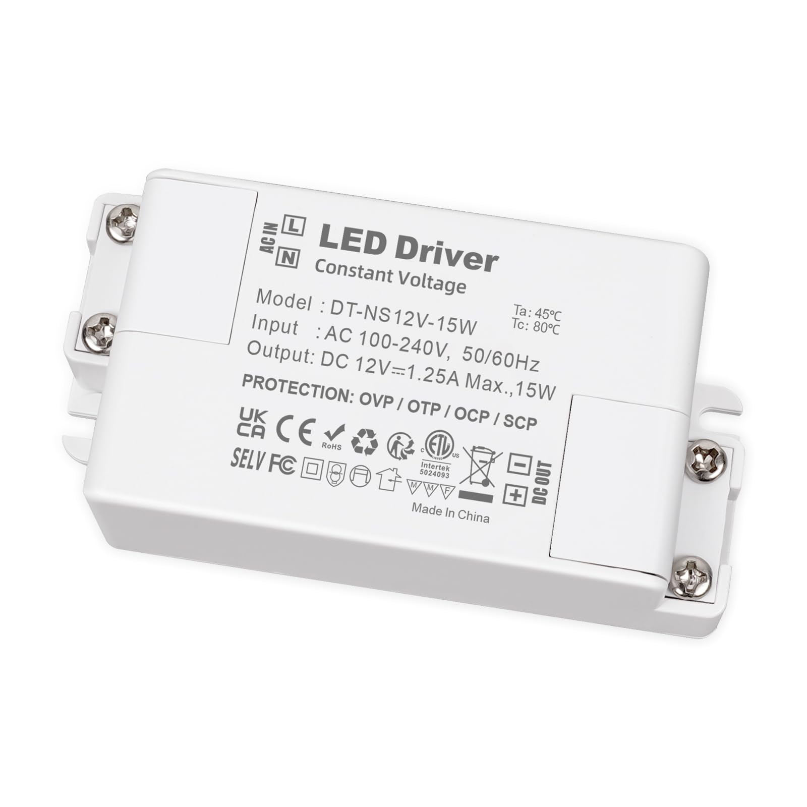Pikabiu 12V LED Driver 15W, LED Transformer AC 240V to 12Vdc Constant Voltage Switching Power Supply 1.25A, Volt Converter Low Voltage for 12V 1-15 Watt LED Strip Light Cabinet Light MR16 Bulb