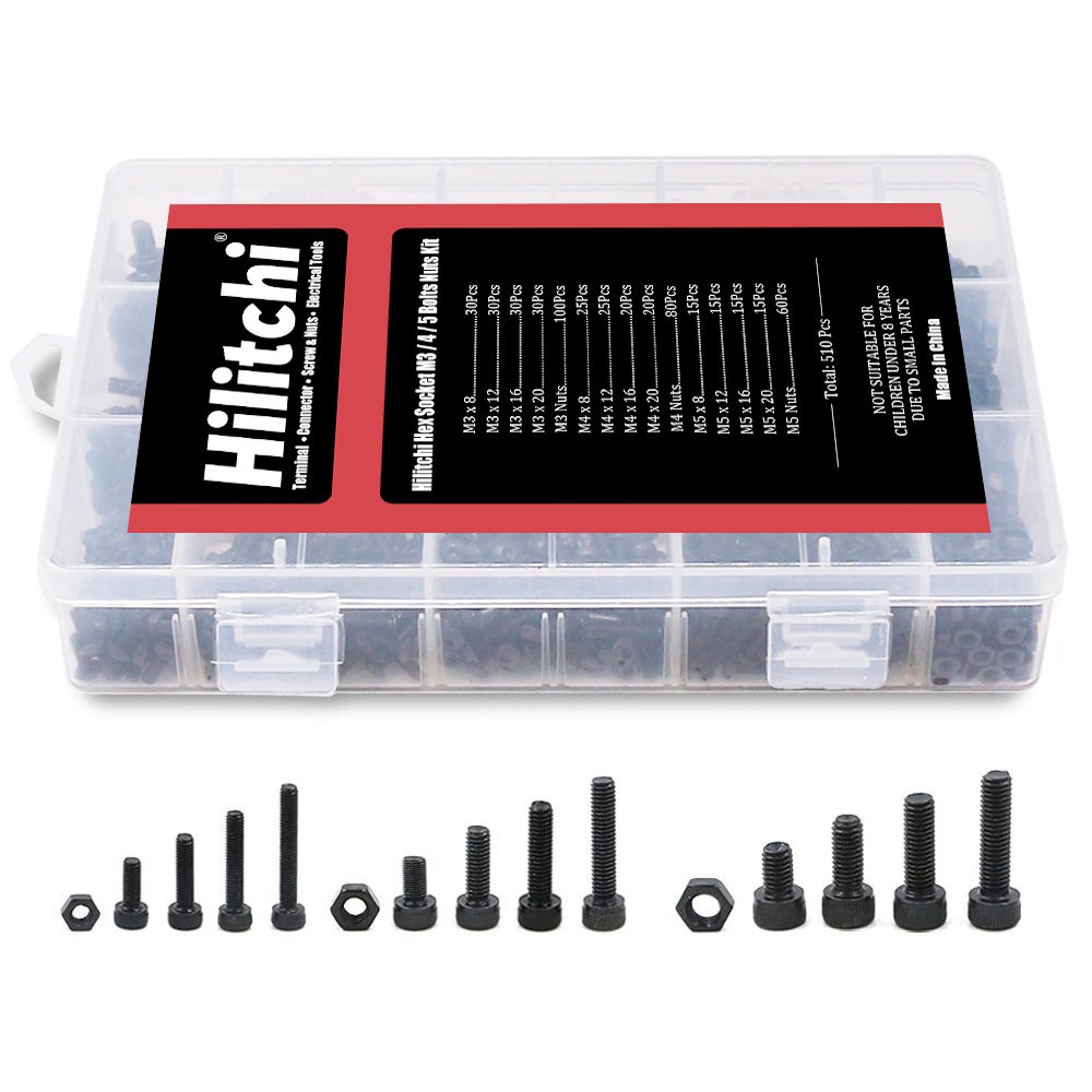 Promo 40% OFF Hilitchi 510-Pcs M3 M4 M5 Alloy Steel Socket Cap Screws Hex Head Bolt Nuts Assortment Kit - 12.9 Grade Alloy Steel (Hex Socket) Get Discount 70% Price Hilitchi 510-Pcs M3 M4 M5 Alloy Steel Socket Cap Screws Hex Head Bolt Nuts Assortment Kit - 12.9 Grade Alloy Steel (Hex Socket)