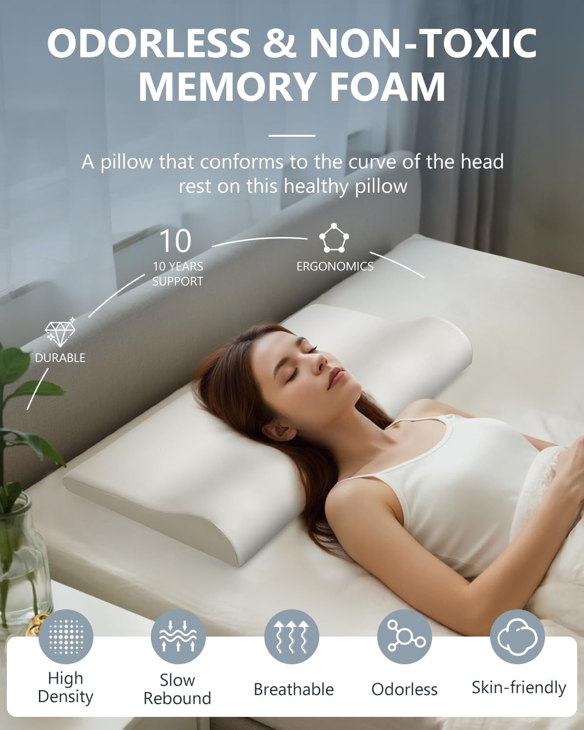 SMDR Ultra Slim Ergonomic Memory Foam Cervical Pillow – Low Profile Orthopedic Neck Support Pillow for Stomach, Side & Back Sleepers, 2"–0.8" Thin Design, Washable Cover