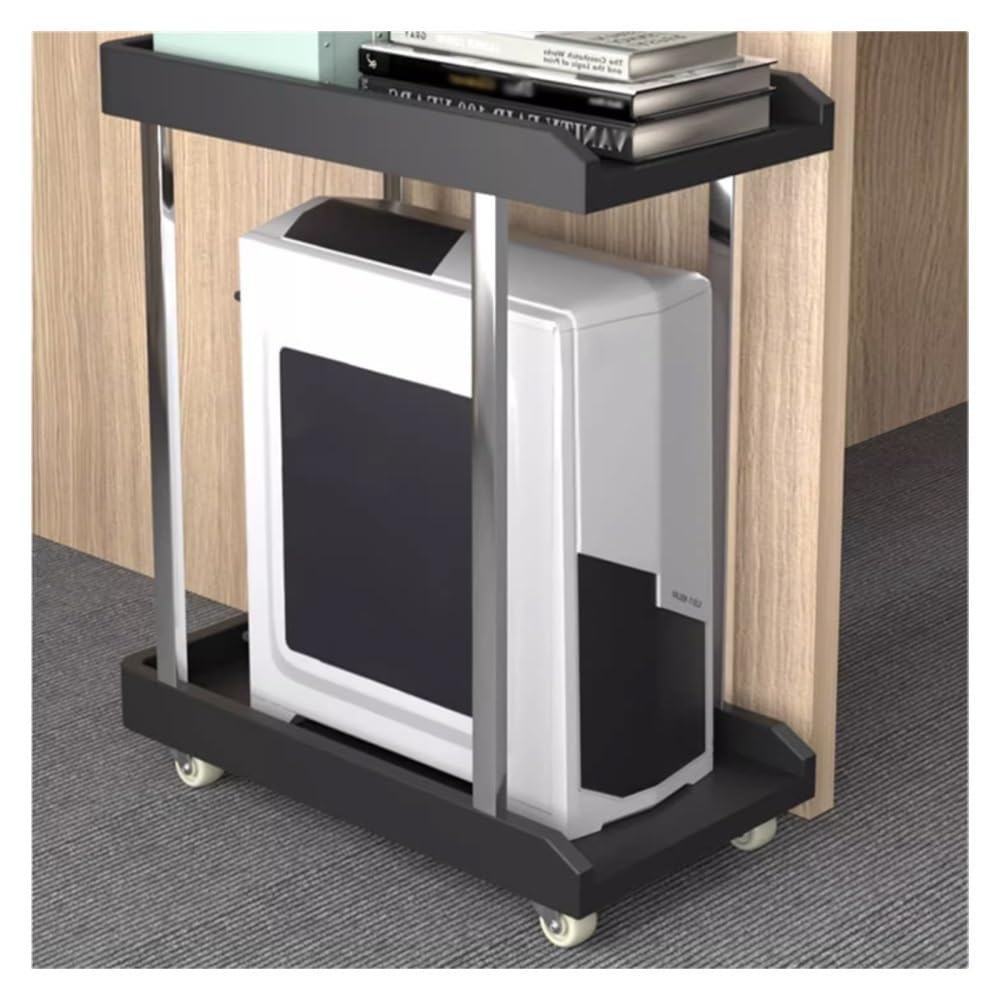Akcesoria komputerowe Mobile Desktop PC Tower Stand with Storage, 2-Tier Rolling Shelf CPU Holder with 6 Caster Wheels Under Desk for Home Office Stojak na wieżę komputerową