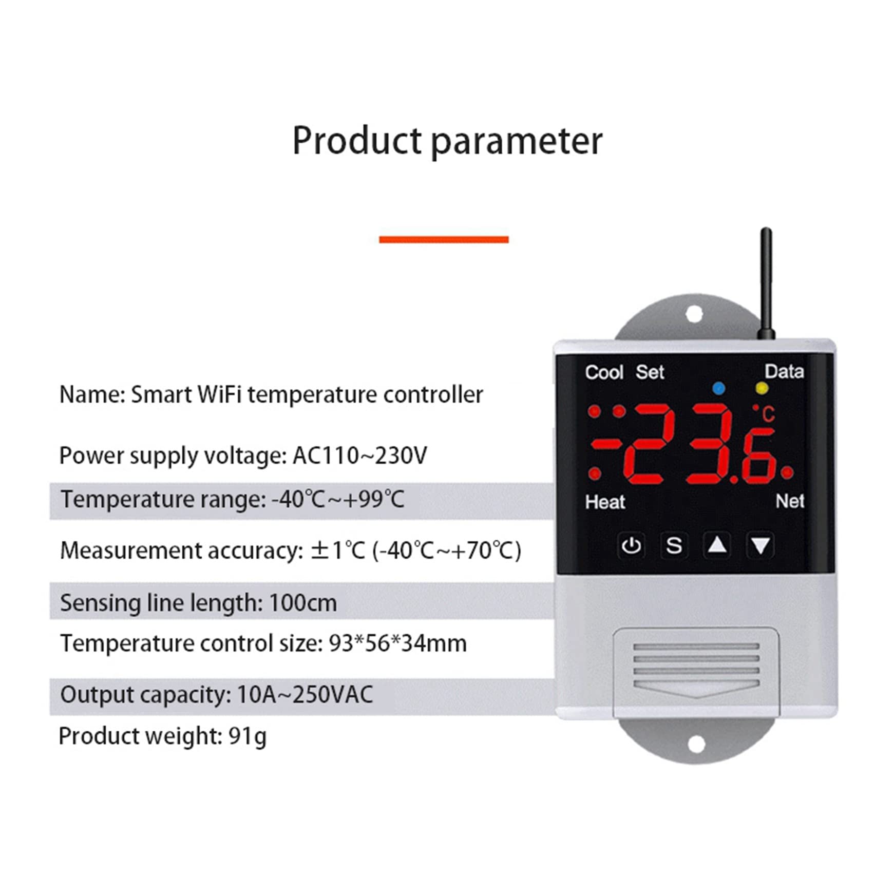 2 X fili Wifi regolatore di temperatura Termostato AC110-220V DTC1201 sensore display digitale APP controllo
