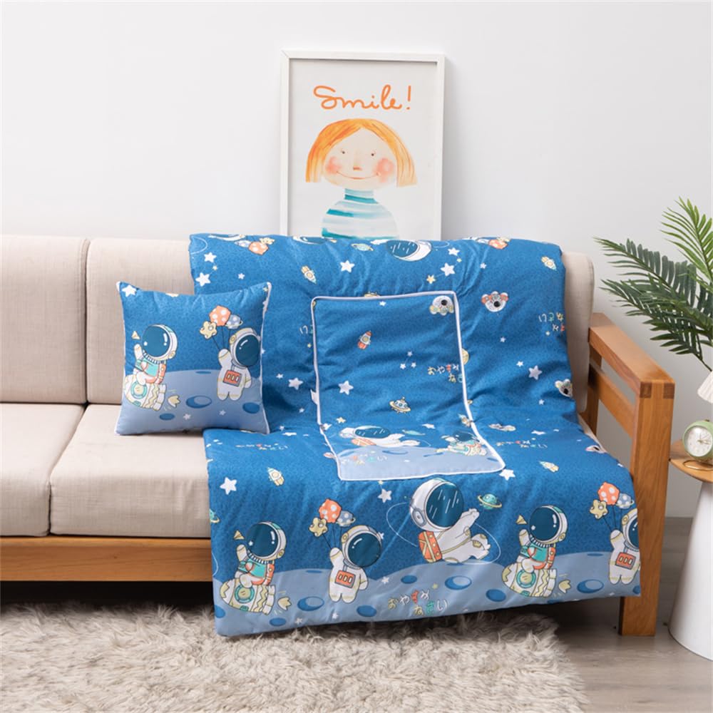 Surwin Cartoon Pillow Blanket 2 in 1, Travel Blanket and Pillow 2 in 1, Adult Kids Multifunctional Airplane Blanket Back Support Cushion for Rest Sofa Bed Office Chair (100x150cm,Astronaut)