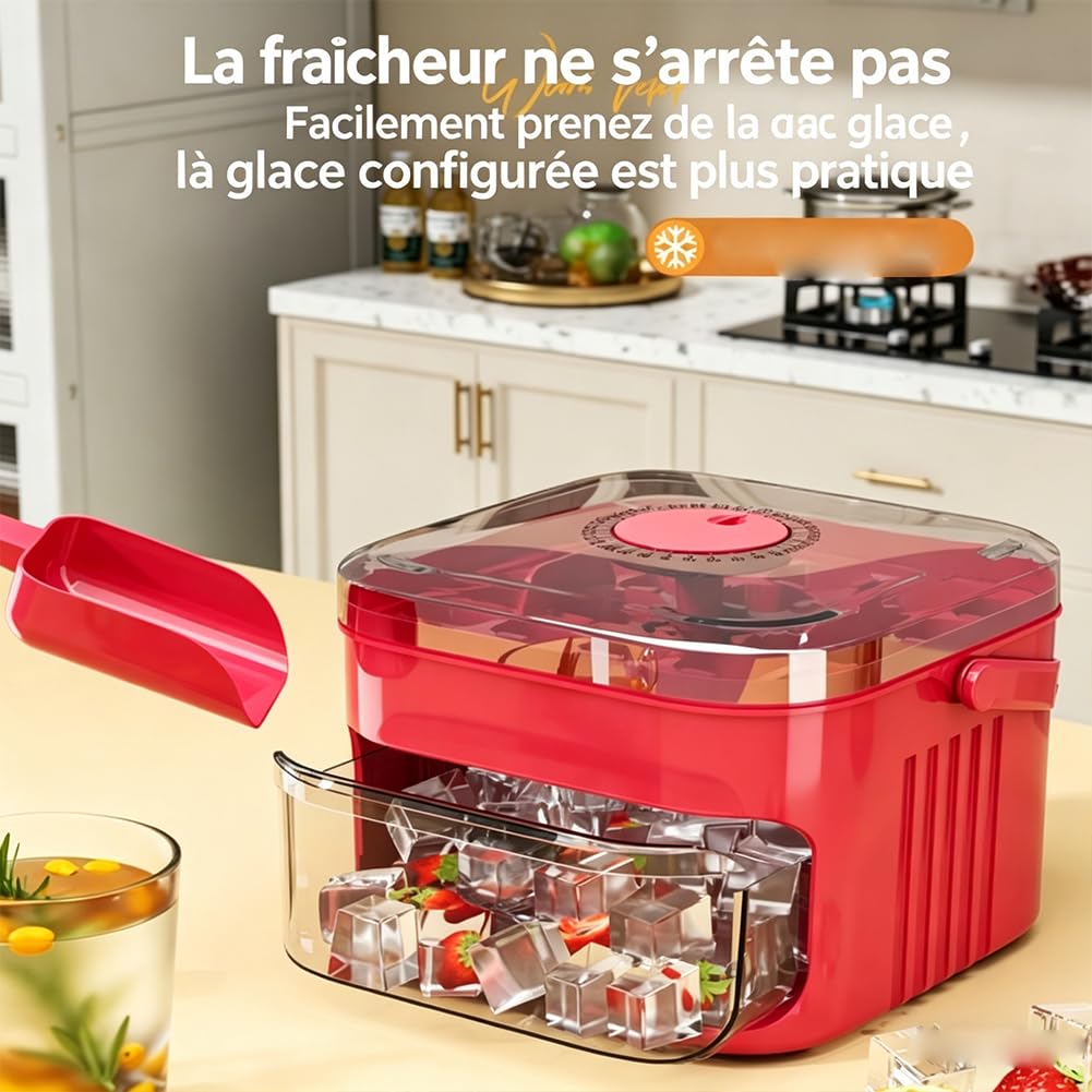 Mini Machine à Glaçons Portable Avec Couvercle Et Bac De Rangement – 50 Glaçons, Modèle 2026 à Extraction Par Simple Pression, Poignée Cachée, Idéale Pour Cocktails (B)