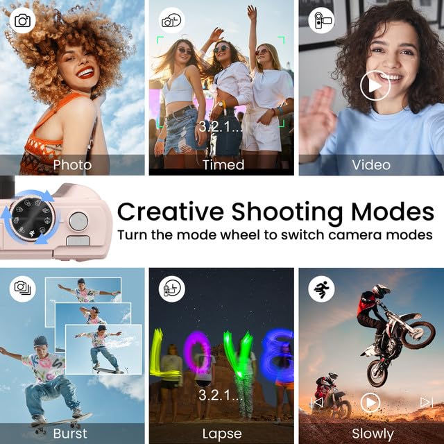 SOPPY 5K Digitalkamera 75MP Vlogging Kamera 3,0 Zoll 180° Flip-Screen Kompaktkamera 64GB 18X Digitalzoom Rosa