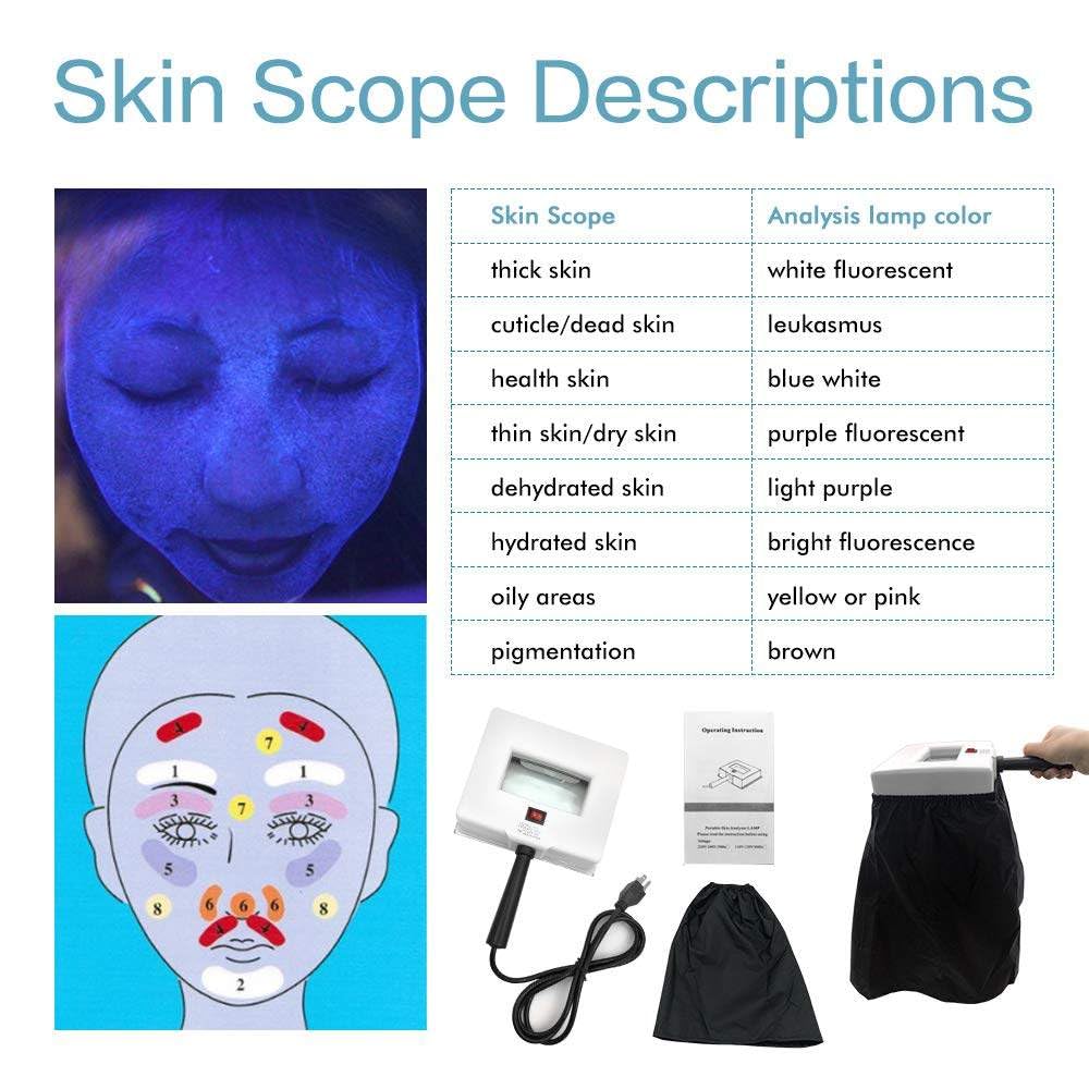Woods Lamp Analizador de piel, analizador de aumento profesional Detector de piel Prueba de belleza Cuidado facial SPA Máquina de salón en casa, se puede probar fácilmente en casa