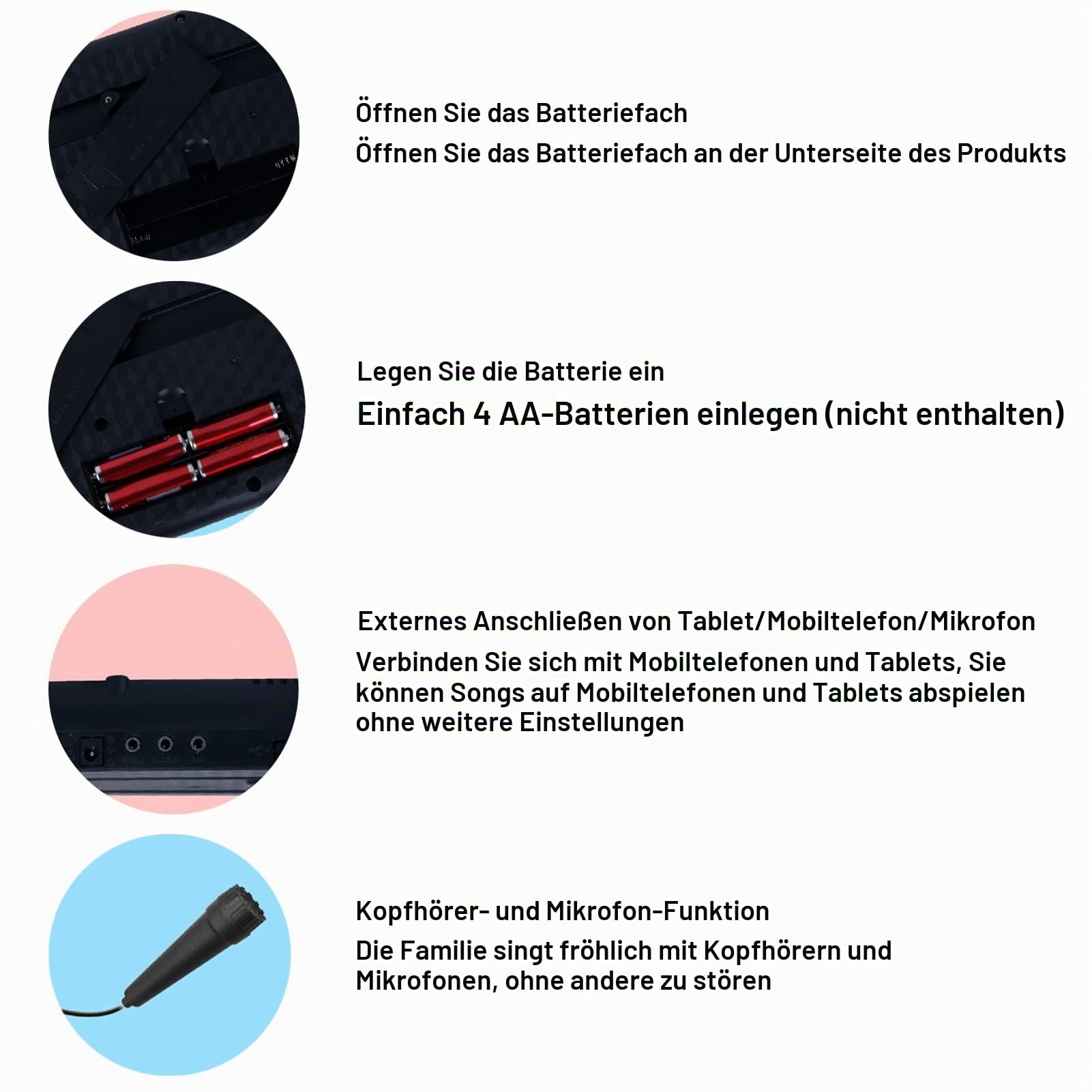 61 Tasten Mini Elektronisches Keyboard Schwarz | Tragbares Kinder Klavier Mit Mikrofon, 16 Klangfarben 6 Rhythmen Lernfunktion Aufnahme USB Stromversorgung Für Anfänger
