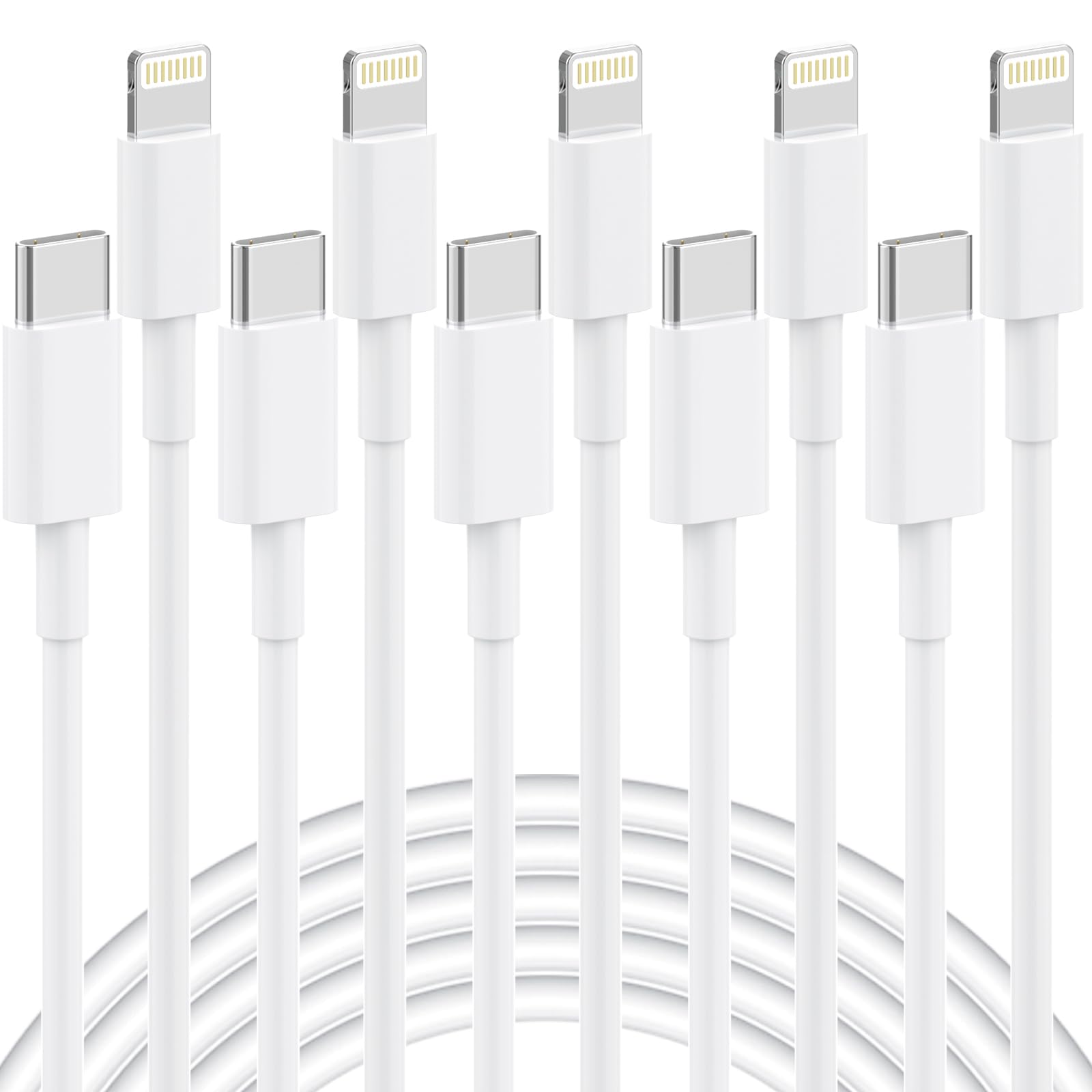 Confezione da 5 cavi da USB C a Lightning da 1,8 m, certificato Apple MFi, cavo di ricarica rapida per iPhone 14/13/12/11/X/8/7/Plus, iPad, AirPods, bianco