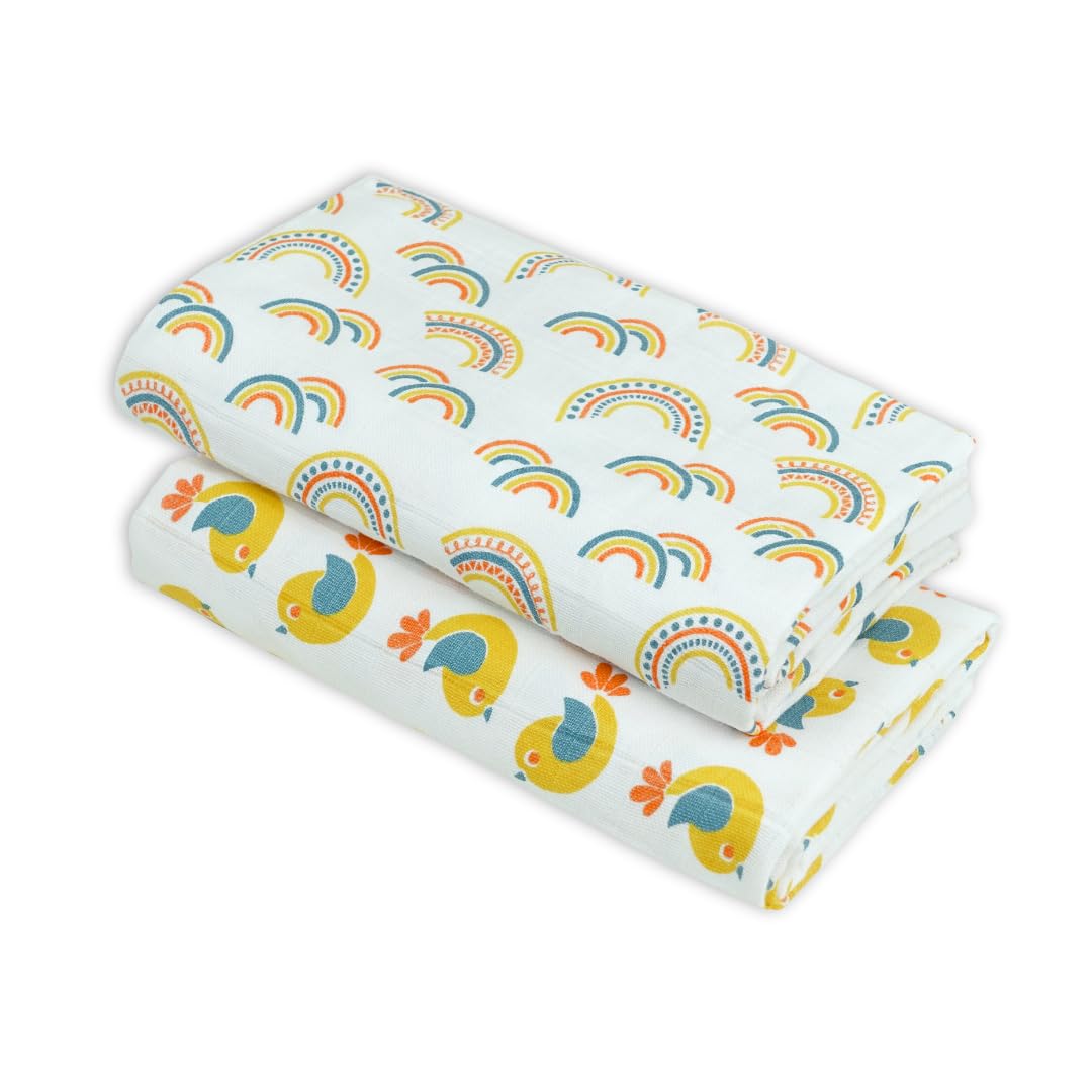 MuslinZ Baby Muslin Squares, Soft, Breathable and Absorbent Newborn Receiving Blanket, Swaddles XL 100x90cms 100% Cotton (2 Pack) (Scandi Rainbow) — image 1
