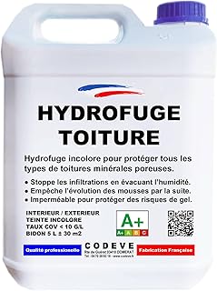Hydrofuge Toiture - Codeve Bois - 5 L - Intérieur/extérieur - Pour Toiture En Tuile, Ardoise, Terre Cuite, Béton, Fibrociment, Lauze.