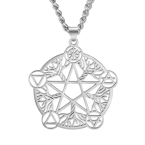 TEAMER Pentagram Necklace Tree of Life Pendant Stainless Steel Pentacle