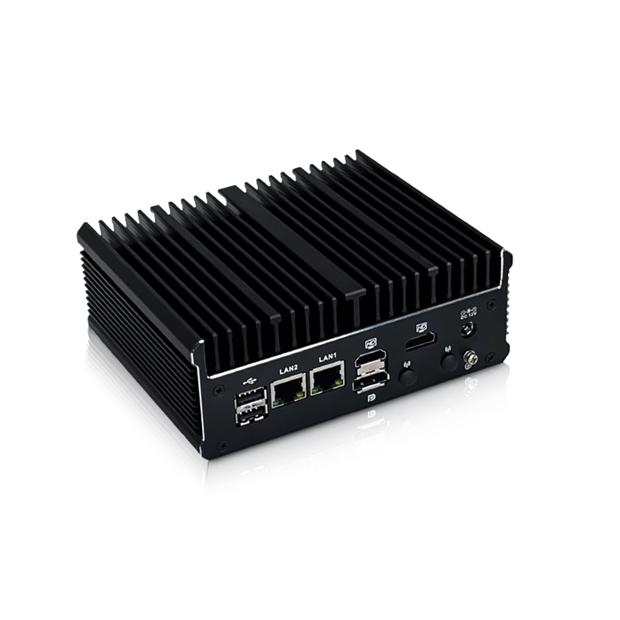 SJRC Lüfterlos Industrial Mini PC N100 | 2 x RS232/RS485 COM, Dual 2.5GbE I226-V LAN, 2 x HD & DP | Embedded Mini Computer, DDR4 8GB RAM 256GB M.2 SSD, Type-C, Mini-PCIe, SIM