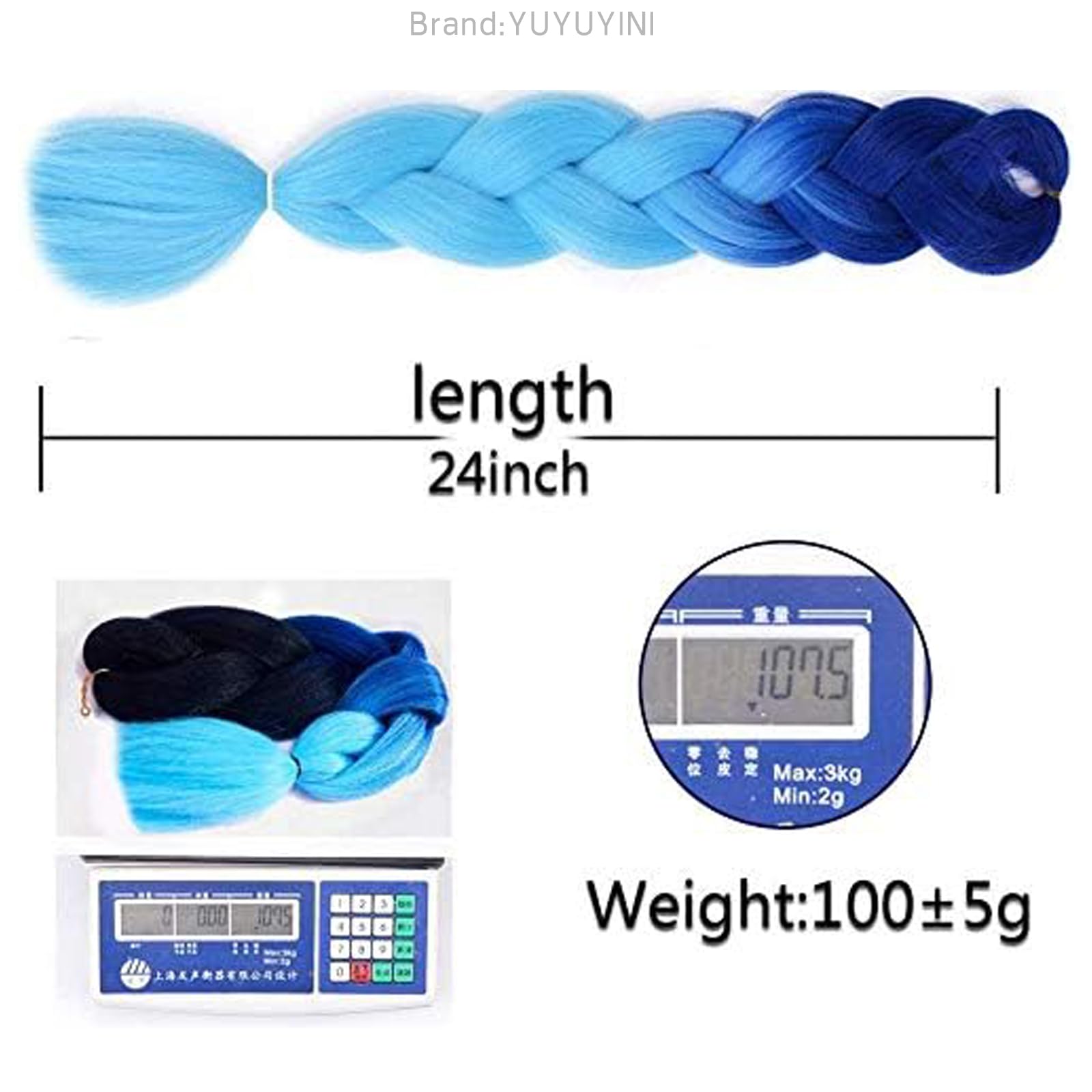 Confezione da 3 extension di capelli sintetici da 24 pollici colore blu sfumato 3 tonalità stile afro trecce da donna colore blu sfumato (C9)