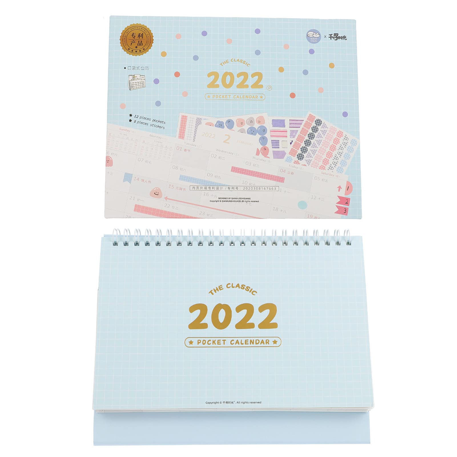 5 Sets 2022 Einfacher Taschen-Schreibtischkalender Tischkalender mit Aufklebern Papier Desktop-Kalender Modeaufkleber Bürodekor Bürokalender Stehender Flip-Kalender 2022 Mini-Zelt