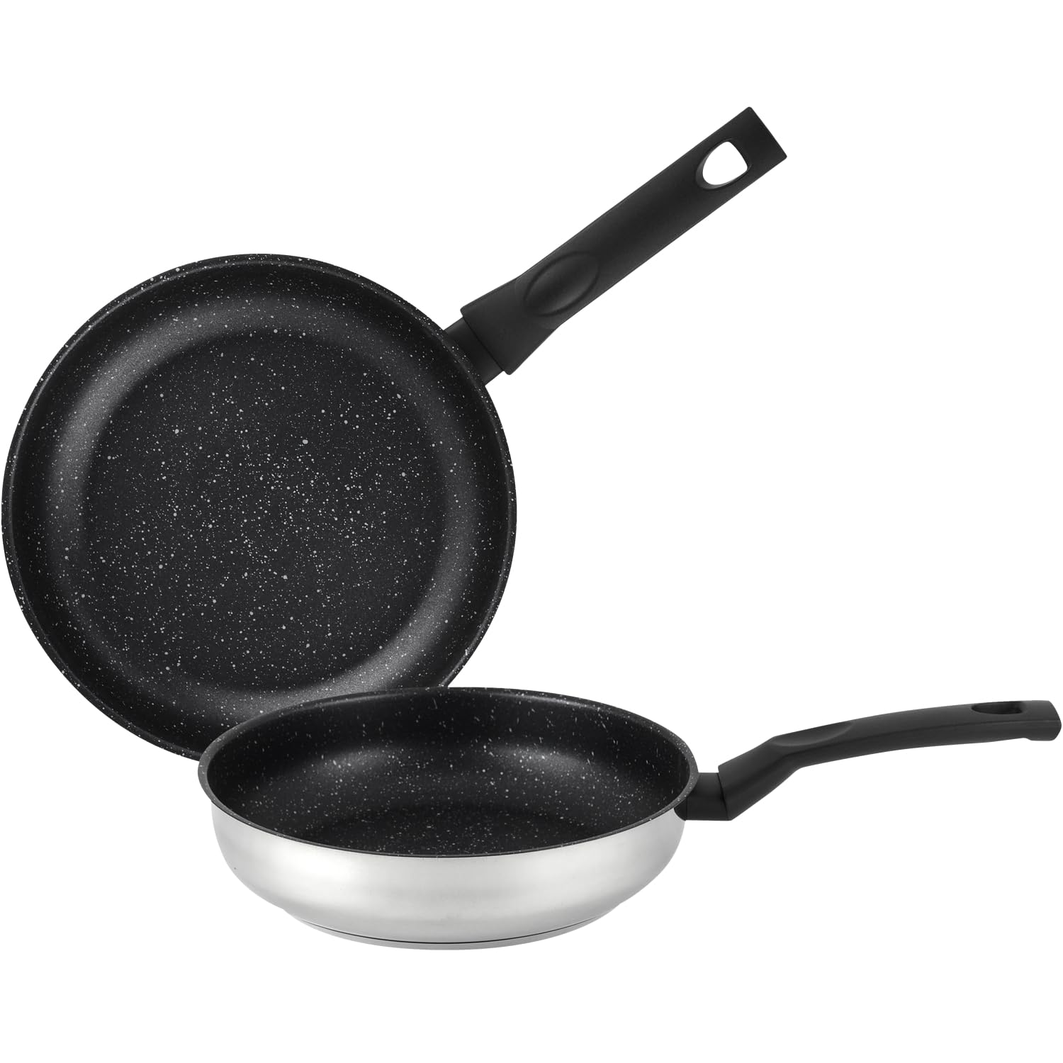 ALZA Efficace - Juego de Sartenes 20 + 24cm, Acero Inoxidable, Antiadherente Tricapa Quantanium, Todo Tipo de Cocinas, Inducción, Libre de PFOA