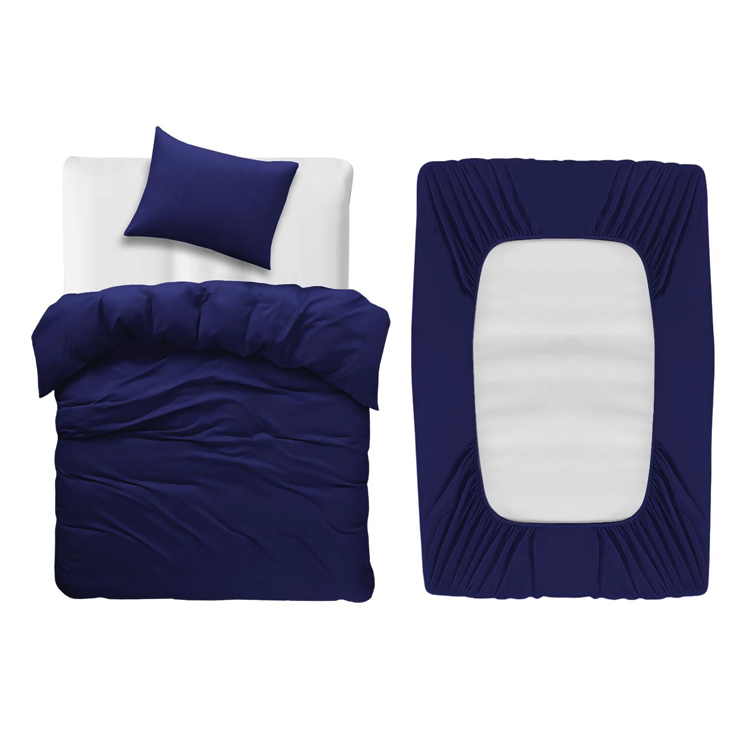 BedLooms 3 Piece Single Bedding Set Navy Duvet Cover Sets Fitted Sheet with Pilow case Single Duvet set Soft and Fade Resistant Brushed Microfiber Bedding Quilt Cover Set — image 1