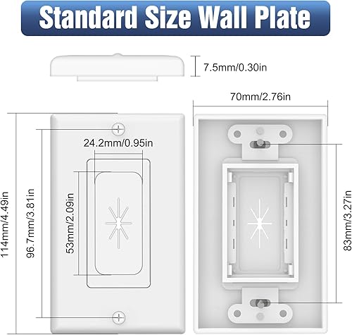 Miniatura 3 de VCELINK Cable de placa de pared con soporte de montaje, cubierta de salida de cable de apertura de goma flexible de una sola banda para cables de