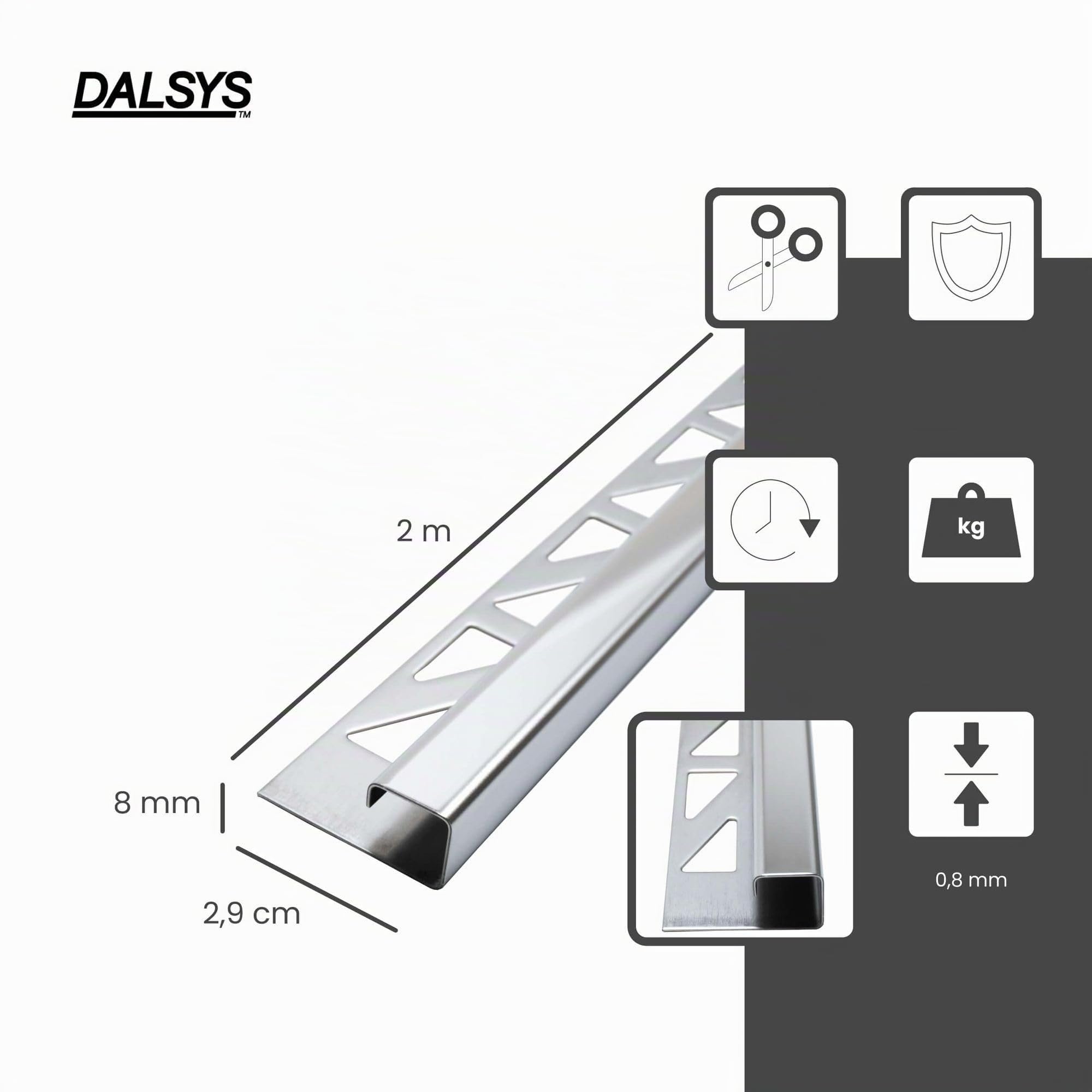 Profilo per piastrelle, profilo quadrato, acciaio inox altezza 8mm, lunghezza 200cm, brunito paraspigoli muro, profili acciaio inox, profilo