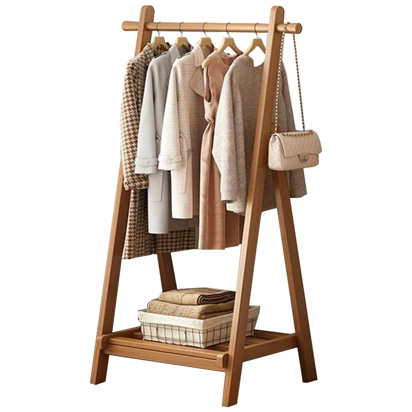 Porte-manteau autonome en bois massif avec étagères à chaussures pour couloir