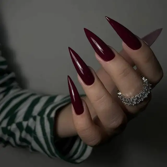 Red Press On Nails - 24PCS Long Stiletto Glossy Acrylic Tips with Glue