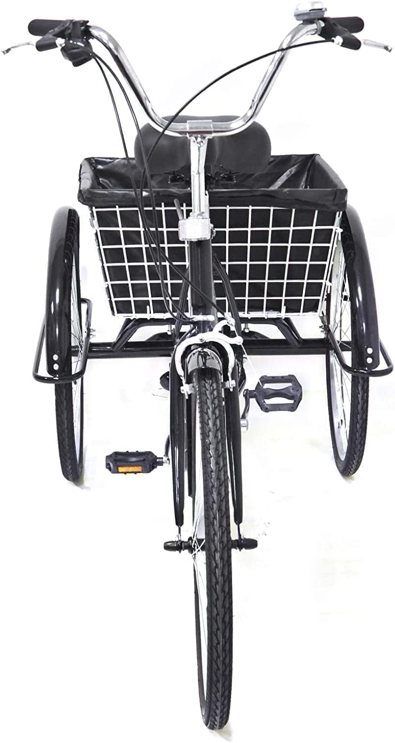 24" Dreiräder Erwachsene mit Korb - 8 Gang Dreirad für Erwachsene 110KG Last Höhenverstellbar 3 Räder Fahrrad Cityräder Cruise Einkaufsrad für 155-185cm Senioren Frauen Ältere(Schwarz)