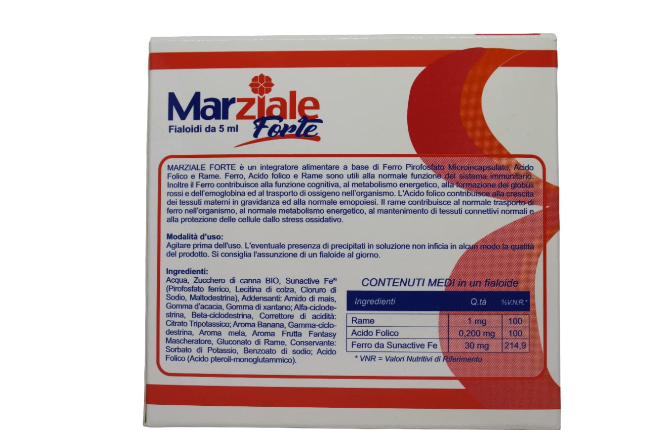 Carenza di Ferro - MARZIALE FORTE integratore di ferro microincapsulato micellare liquido con acido Folico e Rame - Senza retrogusti - nessun disturbo gastrico