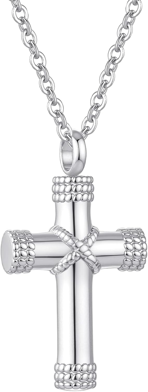 Rope Winding Cross Urn Necklaces for Ashes Cremation Jewelry Pendant Necklace Memorial Keepsake Jewelry Cross Ashes Pendant with Mini Keepsake Urn Memorial