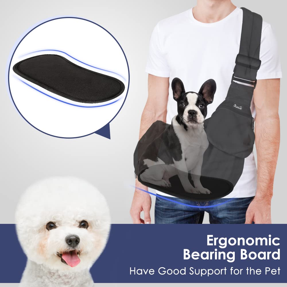 SlowTon Sling Dog, écharpe Papoose Main Libre pour Chien Chiot Sac de Transport de Chat avec Supports en Bas Bandoulière réglable et Ceinture de sécurité pour Les Petits Chiens pour Tous Les Jours
