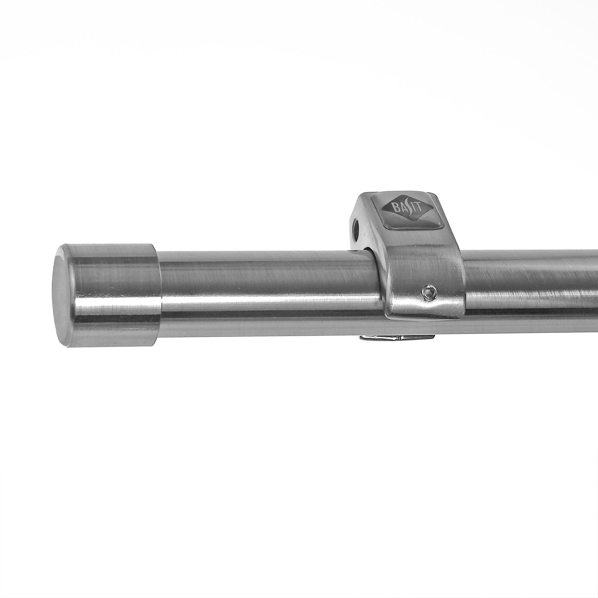 BASIT Gardinenstange Edelstahllook 20mm 1-läufig Decke 400cm lang D50R | Gardinenstangenset einläufig Deckenmontage Metall Vorhangstange Deckenhalterung 120-600cm wählbar Kappe E30