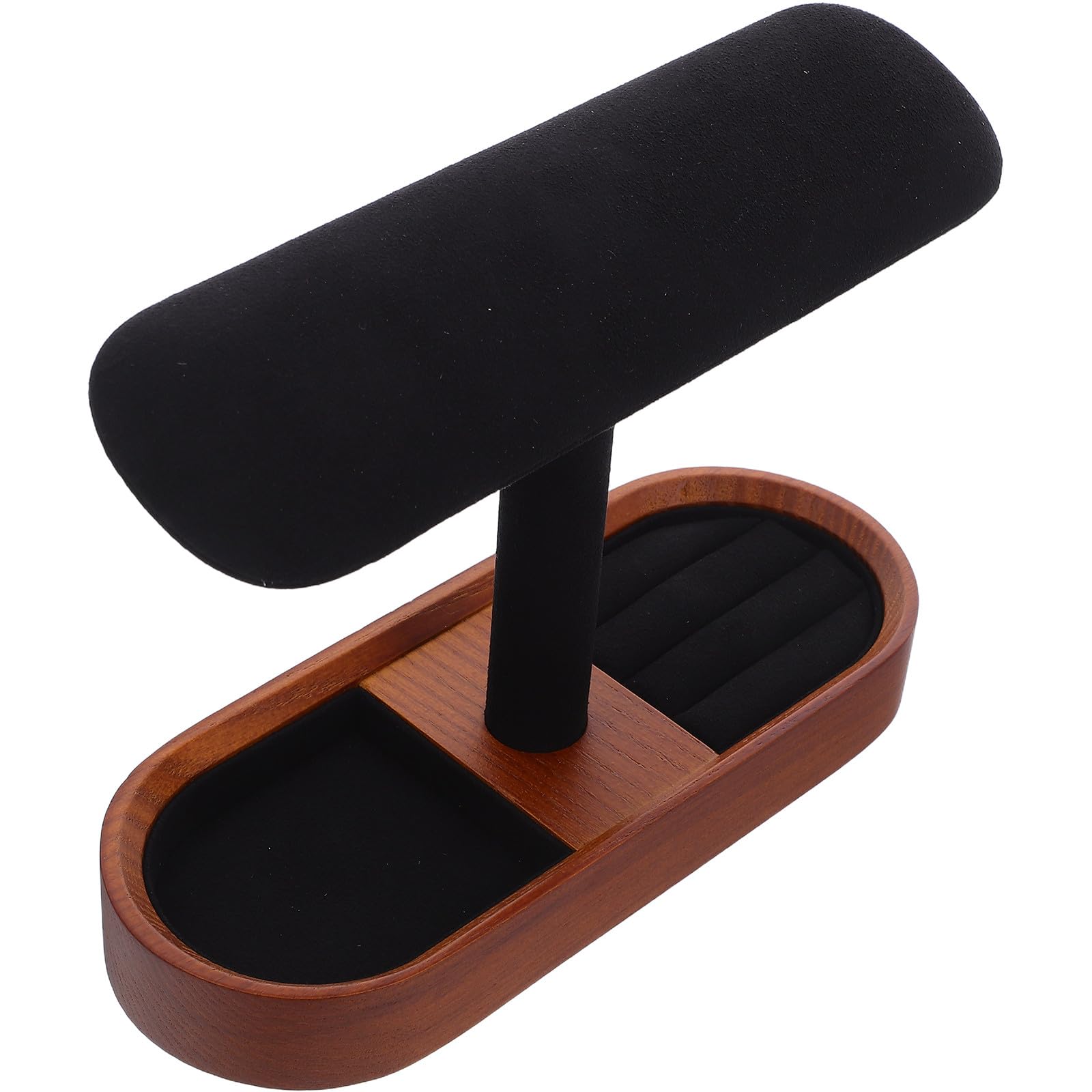 FRCOLOR Rustikaler Schmuckorganizer aus Flanell und Holz mit T bar Design Stabiler Uhrenständer für Ringe Armbänder und Manschettenknöpfe für Geschäfte und Zuhause