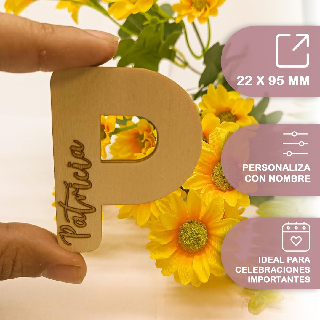 EVYRE | Marcasitios De Madera Personalizados - Pack 20 Unidades - Nombre Madera Personalizado | Detalles Boda Para Invitados - Recuerdos Bautizo - Regalos Comunión Para Invitados| Marcasitios De LETRA