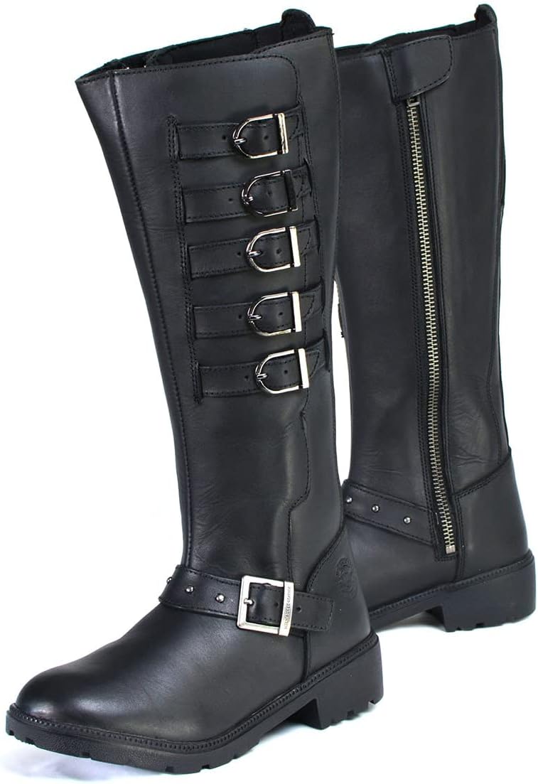 Milwaukee Leather MBL9395 Womens Black 17 Inch Side Strap Riding Boots with Side Zipper Entry (numeric_5)