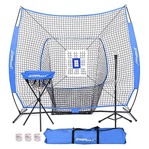 JOGENMAX 7x7 FT Baseball&Softball Net for Practice, Baseball Training Equipment for Backyard, Softball Nets for Batting and Pitching with Tee+Ball Caddy+3 Training Ball+Strike Zone Bundle+Carrying Bag Cover