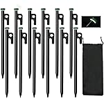 Tent Stakes, 12Pcs 10in Heavy Duty Forged Steel Tent Stakes +Storage Pouch, Used on Rocks, Snowfield, Dessert, Stormy Weather (12Pcs 10in Stakes)